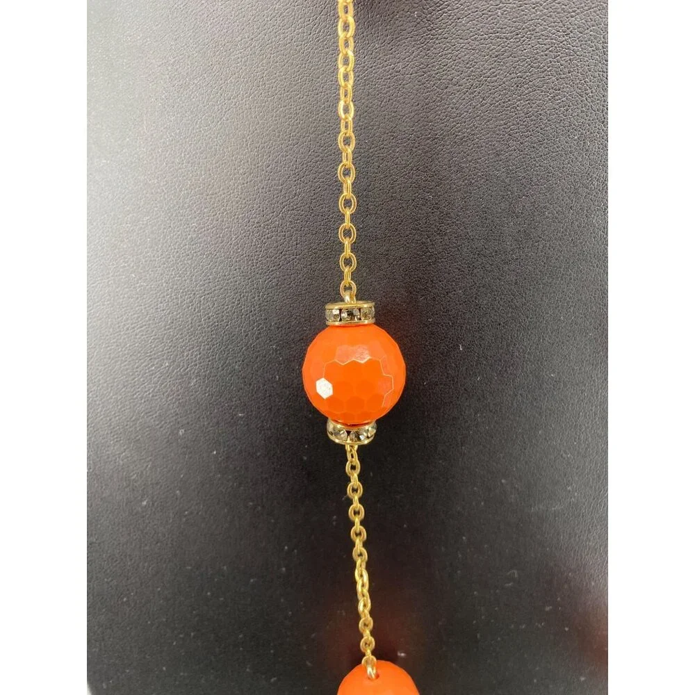 J. Crew Long Chain Faceted Rondelle Rhinestone Station Necklace‎ Peach Fizz